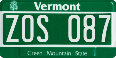 VT license plate ZOS087