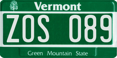 VT license plate ZOS089