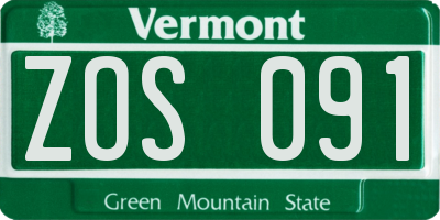 VT license plate ZOS091