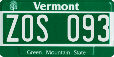 VT license plate ZOS093