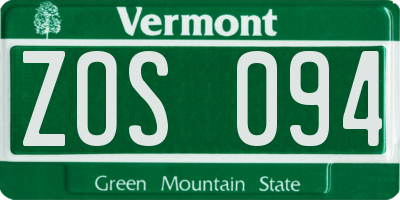 VT license plate ZOS094