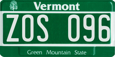 VT license plate ZOS096