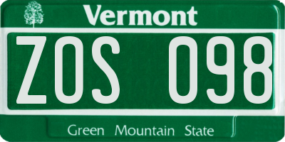 VT license plate ZOS098