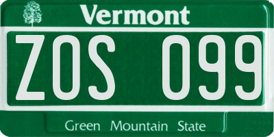 VT license plate ZOS099