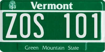VT license plate ZOS101