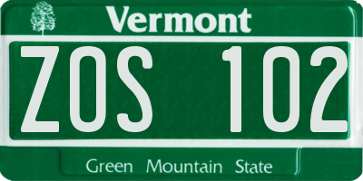 VT license plate ZOS102