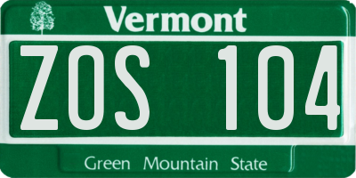 VT license plate ZOS104