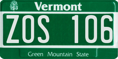 VT license plate ZOS106