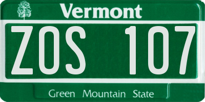 VT license plate ZOS107