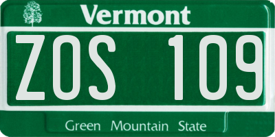 VT license plate ZOS109