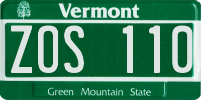 VT license plate ZOS110
