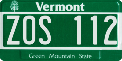 VT license plate ZOS112