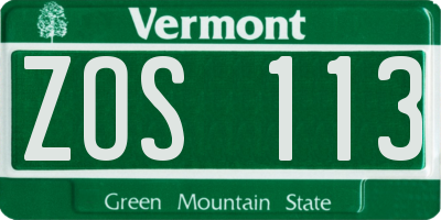 VT license plate ZOS113