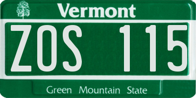 VT license plate ZOS115