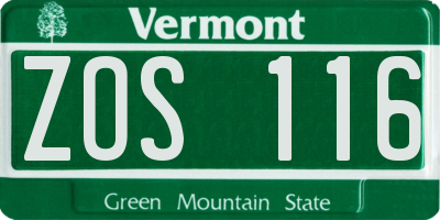 VT license plate ZOS116