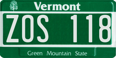 VT license plate ZOS118