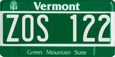 VT license plate ZOS122
