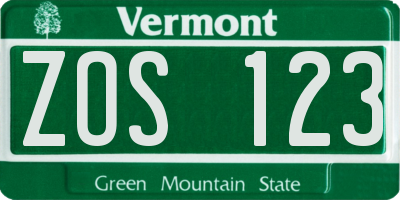 VT license plate ZOS123