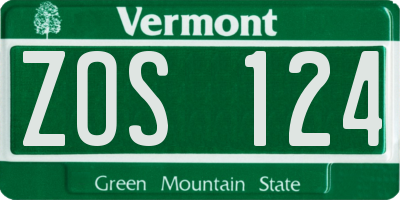 VT license plate ZOS124