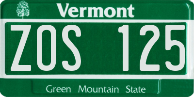VT license plate ZOS125