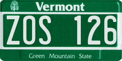 VT license plate ZOS126