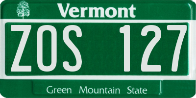 VT license plate ZOS127