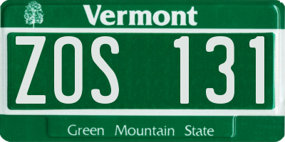 VT license plate ZOS131