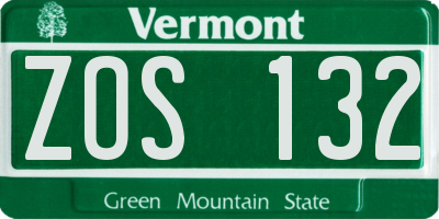 VT license plate ZOS132