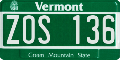 VT license plate ZOS136