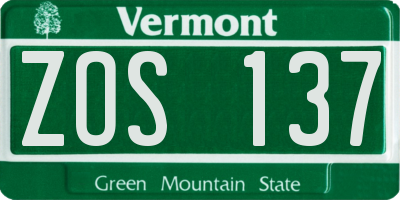 VT license plate ZOS137