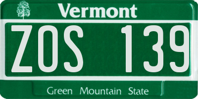 VT license plate ZOS139
