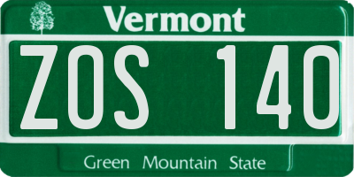 VT license plate ZOS140