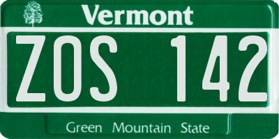VT license plate ZOS142