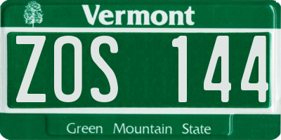 VT license plate ZOS144