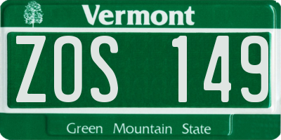 VT license plate ZOS149