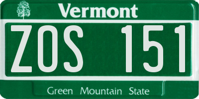 VT license plate ZOS151