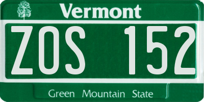 VT license plate ZOS152