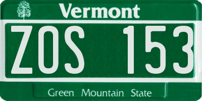 VT license plate ZOS153