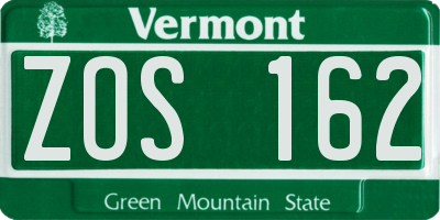 VT license plate ZOS162