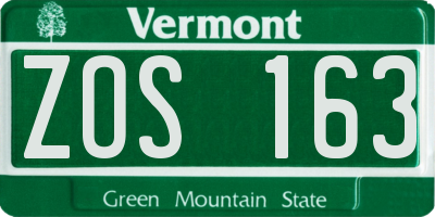 VT license plate ZOS163