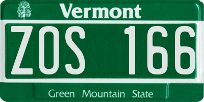 VT license plate ZOS166