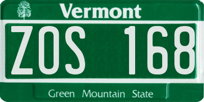 VT license plate ZOS168