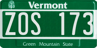 VT license plate ZOS173