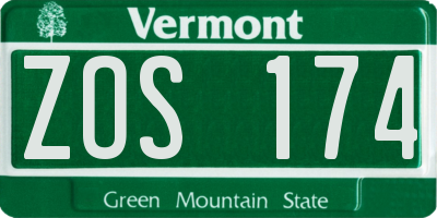 VT license plate ZOS174