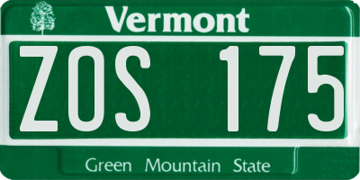 VT license plate ZOS175