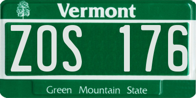 VT license plate ZOS176