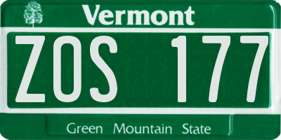 VT license plate ZOS177