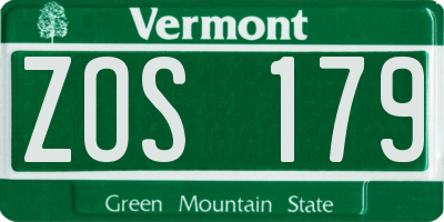 VT license plate ZOS179