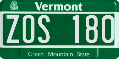 VT license plate ZOS180