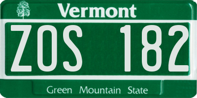VT license plate ZOS182